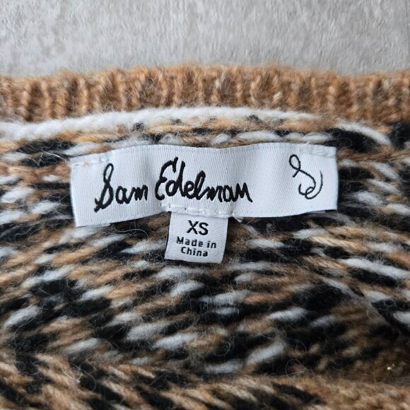 Sam Edelman Fair Isle Sweater XS Preppy Scoop Back Wide Sleeve Holiday Loose Top - Picture 8 of 12